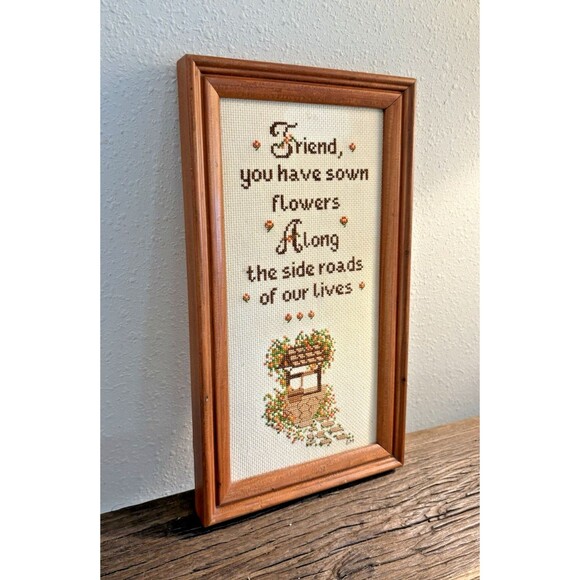 Vintage Cross Stitch Friend and Completed No Glass 13.5X7.5 Inches - Picture 6 of 11